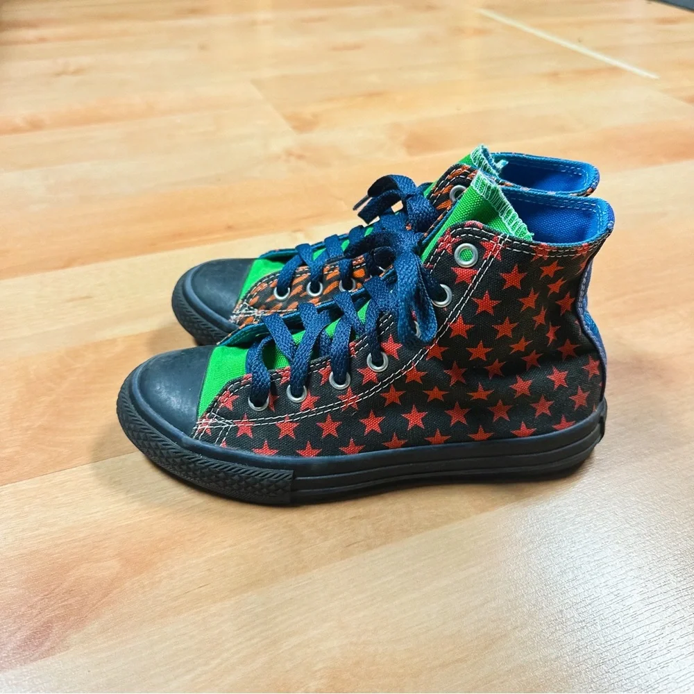 Chuck Taylor All Star High Top Black Multi-Color Graphic Sneakers Kids Size 2.5